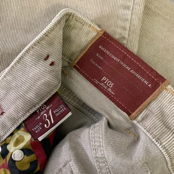 PT05 Size 31 Khaki Corduroy Cotton Blend Straight Casual Pants